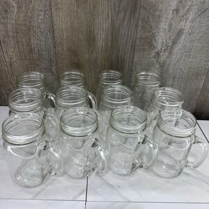 Glass Pint Mugs Handle Drinking Jars - Set of 12 Canning Jars 5.25x2.5"
